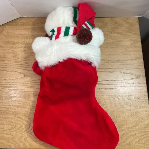 Vtg Commonwealth Teddy Bear Christmas Stocking Plush 3D Beary Wishmas 198821”